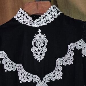 Vintage Jessica McClintock Black Velvet Lace Dress Victorian Gothic Whimsigoth14